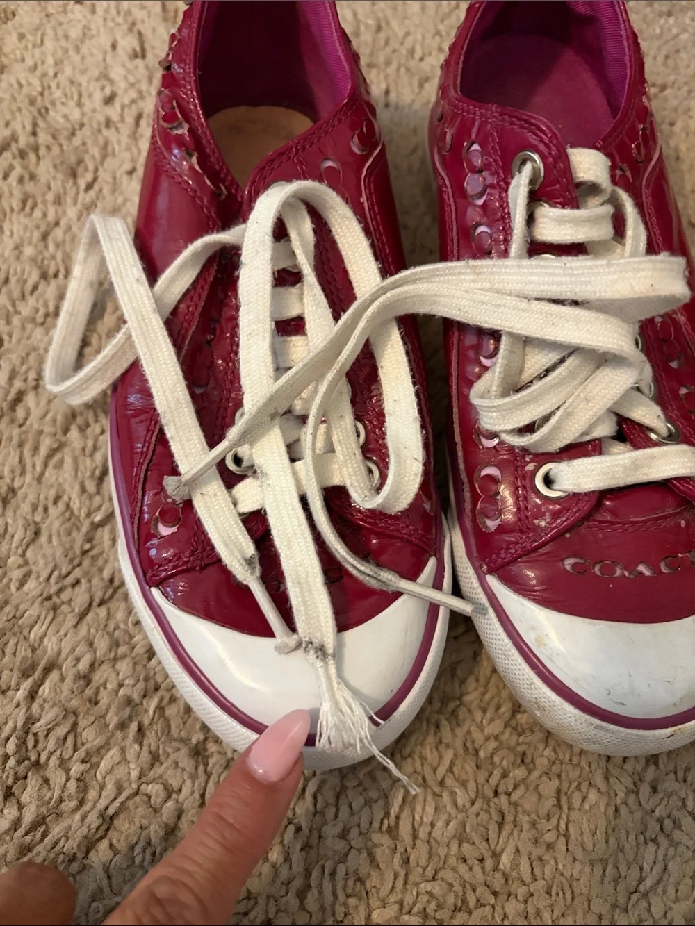 Coach Women's Magenta Leather Low-Top Sneakers